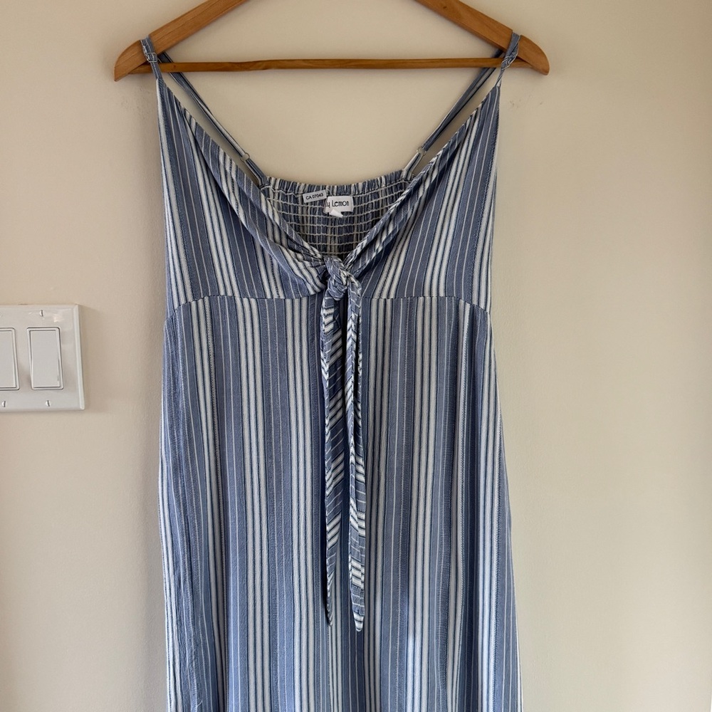 Salty Lemon Blue White Striped Maxi Dress Tie Front Beach Boho Size L - Picture 5 of 16